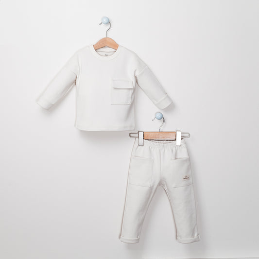 Double cotton Long Sleeve Suit -Aged 1 Year to 4 Year- Colored Bone