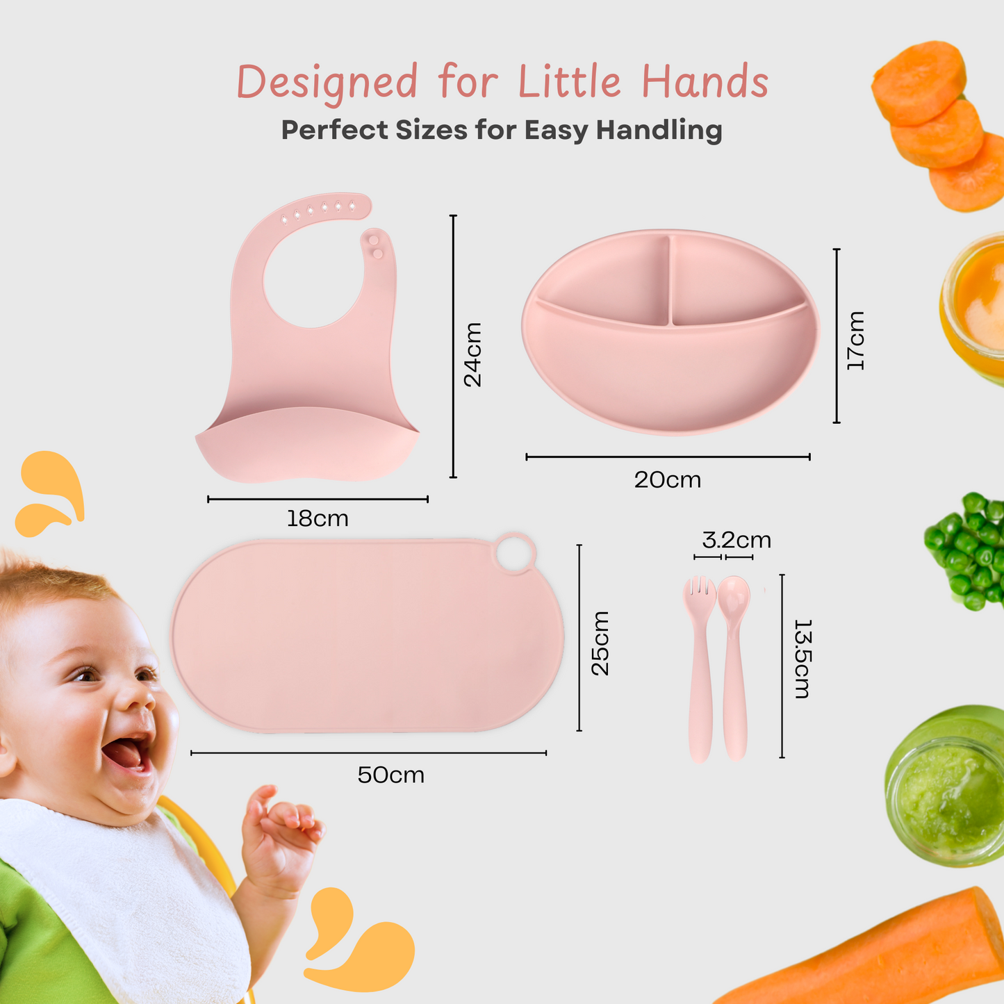 KIMA Baby Feeding Set Silicone with Placemat - BPA-Free Plate, Cutlery Set, and Silicone Mat, FDA Certified - Ideal for Baby Feeding, Toddler and Newborn Baby Gift Set (Pink)