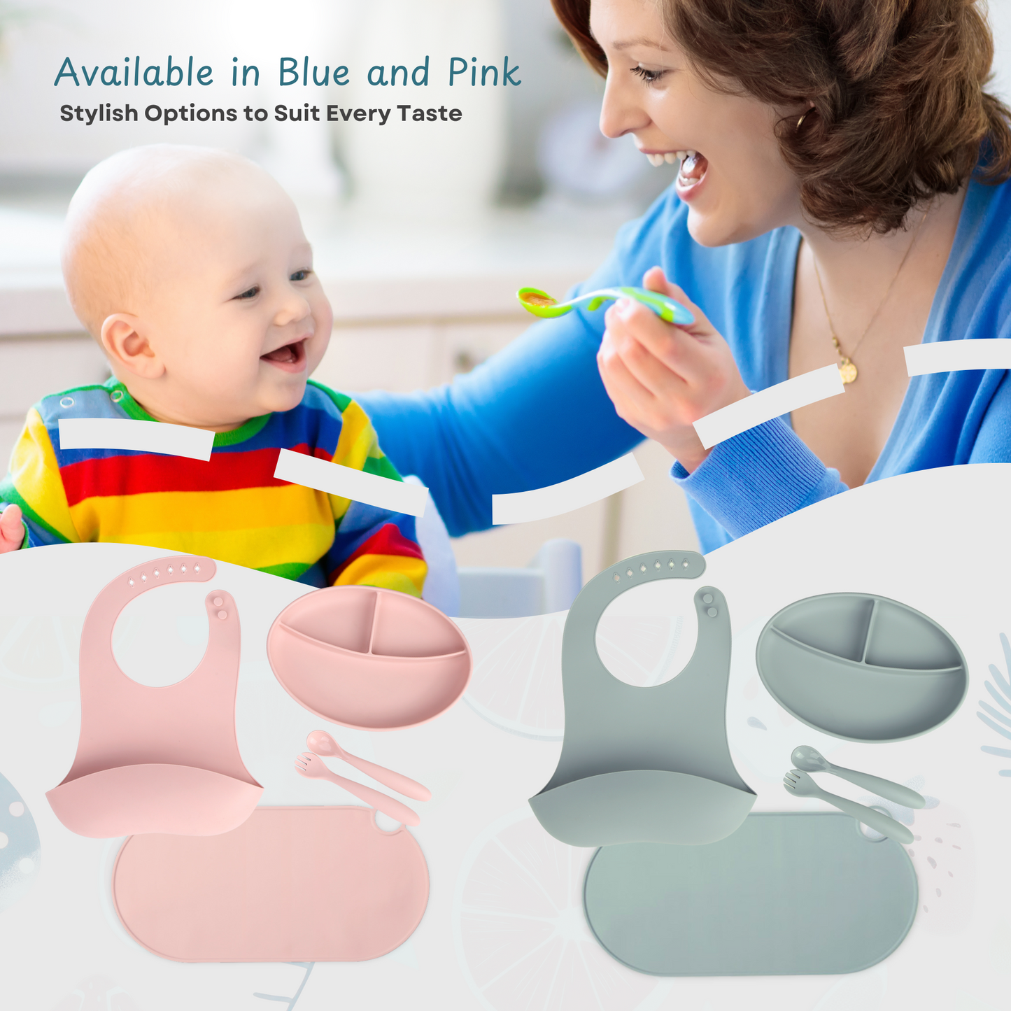 KIMA Baby Feeding Set Silicone with Placemat - BPA-Free Plate, Cutlery Set, and Silicone Mat, FDA Certified - Ideal for Baby Feeding, Toddler and Newborn Baby Gift Set (Pink)