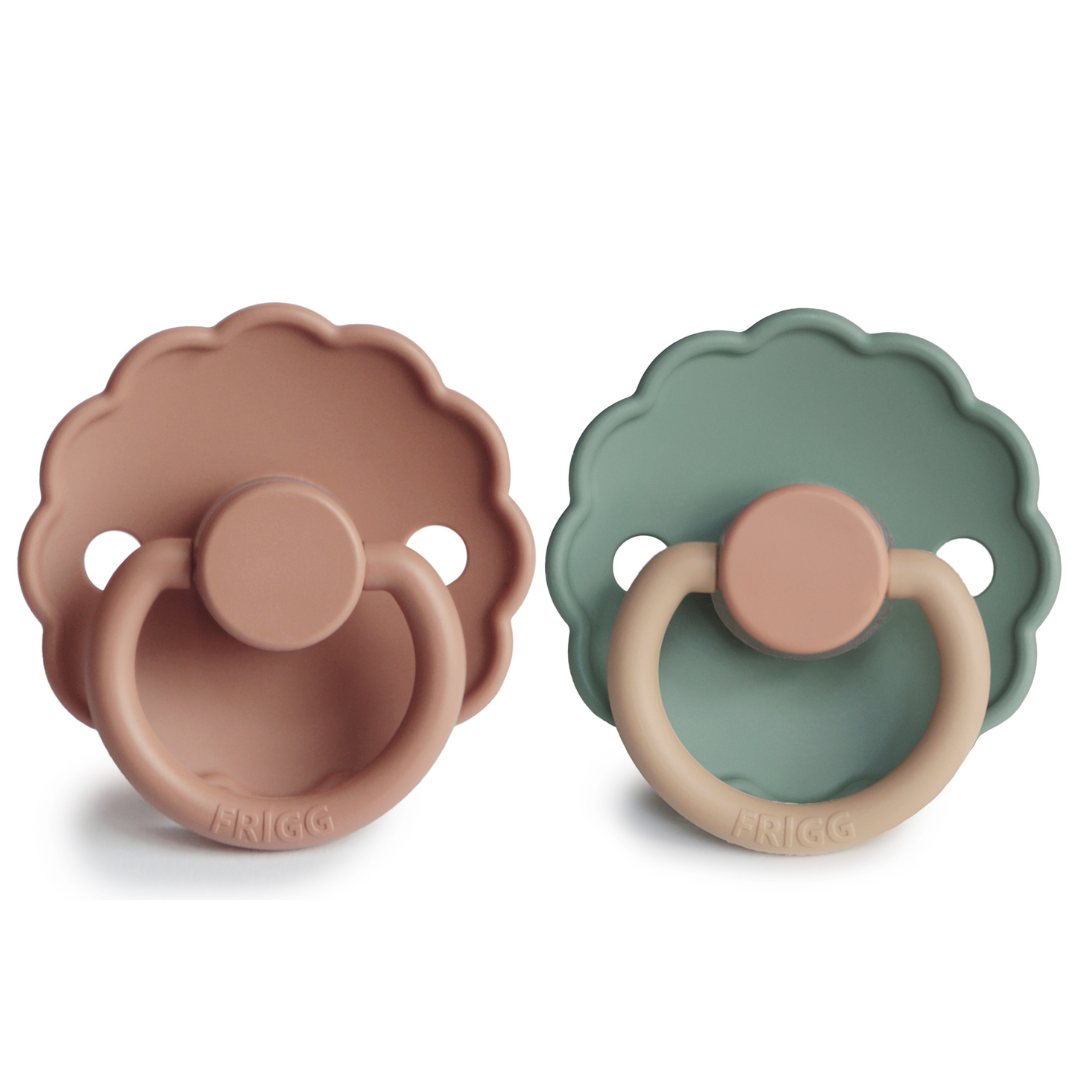 FRIGG Daisy Silicone Baby Pacifier 2-Pack Rose Gold/Willow Size 1 (0-6 Months)