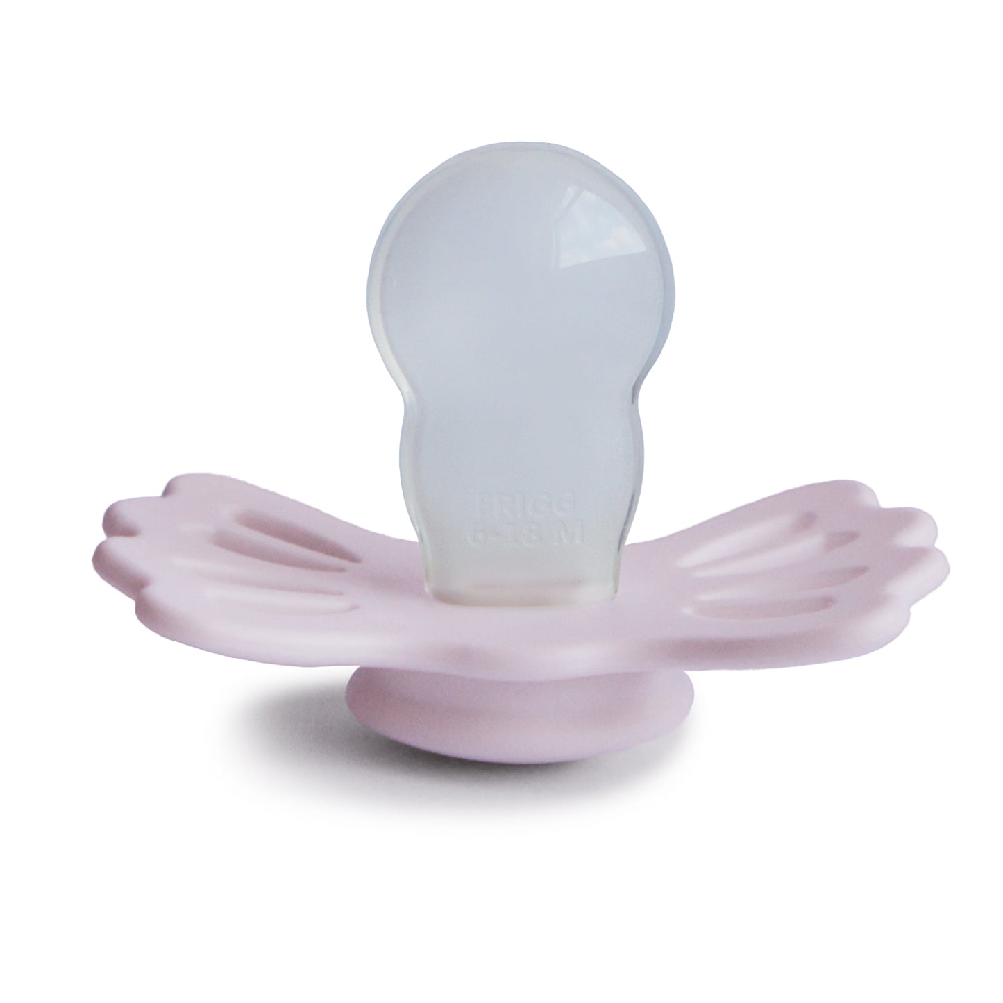 FRIGG Lucky Symmetrical Silicone Baby Pacifier White Lilac Size 2 (6-18 Months)