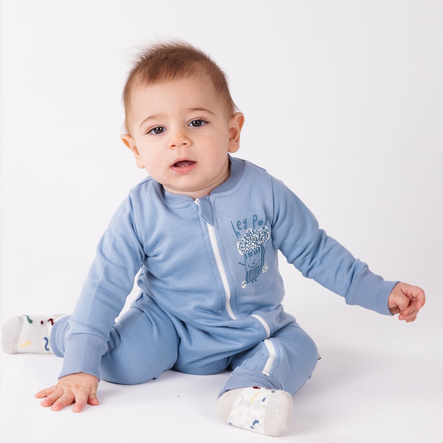 Organic Warm Zip Jumpsuit -Aged 0m to 12m- Colored Light Blue