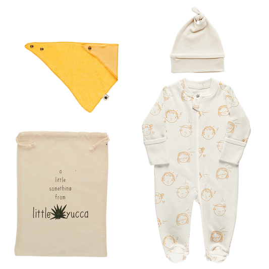 Organic Welcome baby set-Aged 0m to 6m- Colored Light Grey- Mustard