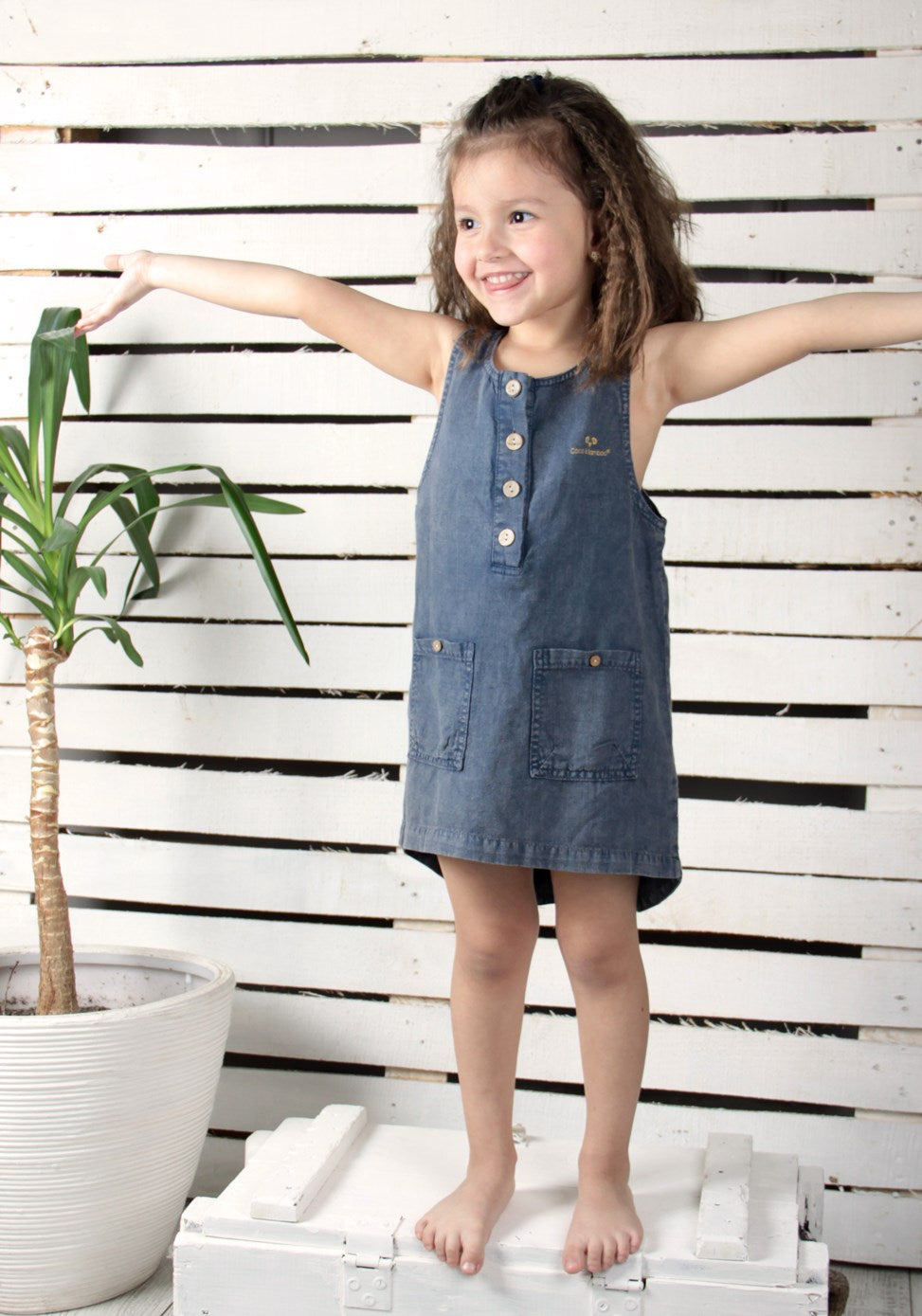 Linen Dress for girl Aged 3 Years to 6 Years- Colored Dark Blue