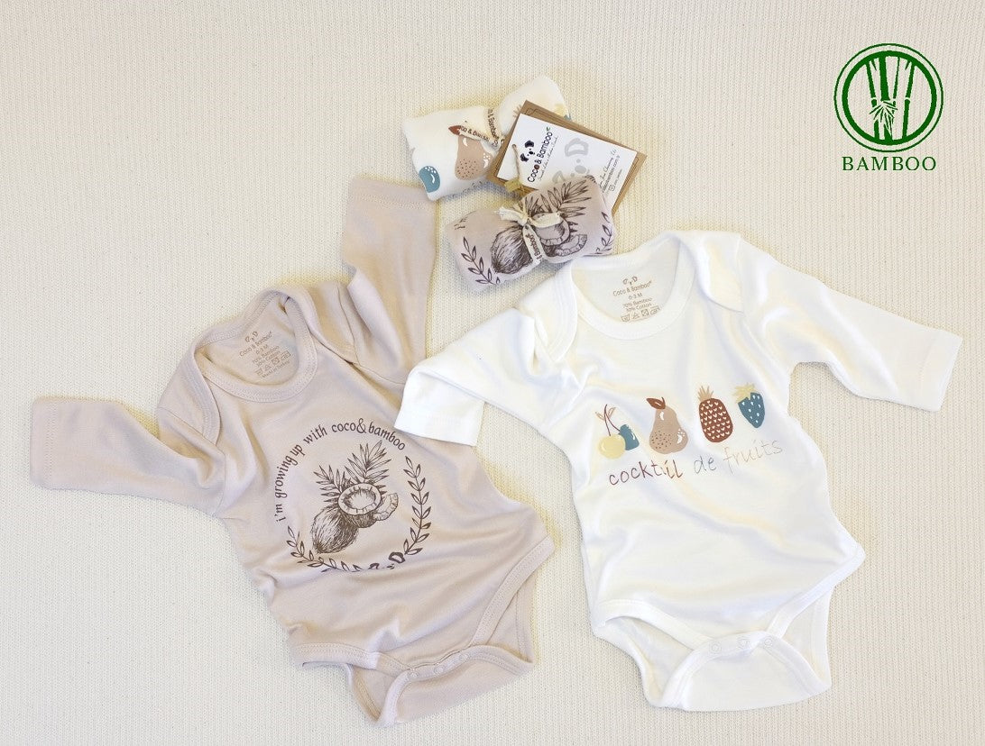 Long Sleeve Bamboo cotton Bodysuit with Snap -Aged 0m to 2 Years, soft and durable cotton