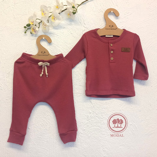 Modal Unisex Long Sleeve Set -Aged 0m to 2 Years- Colored Cherry