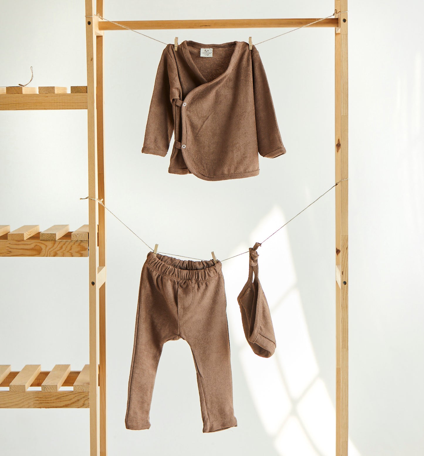 Unisex Thin Towel Bodysuit Set of 3 Pcs Aged 3-12 Months- colored Brown