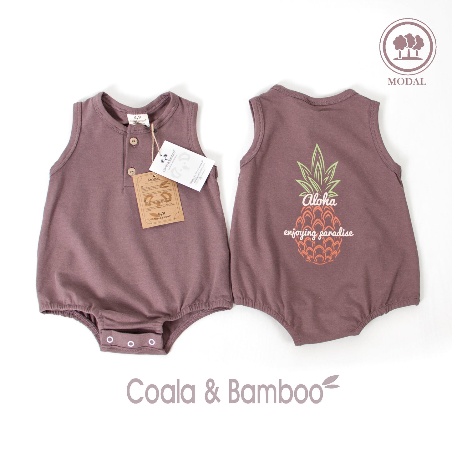 Printed pineapple design Modal Bodysuit  Aged 0m to 2 Yrs-colored Purple