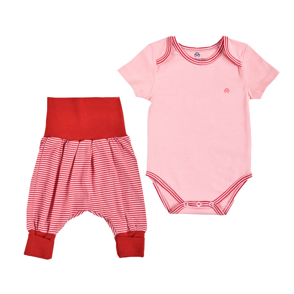 Organic bodysuit and Pants set for girls  Aged 3-12 Months colored Pink & Cream line