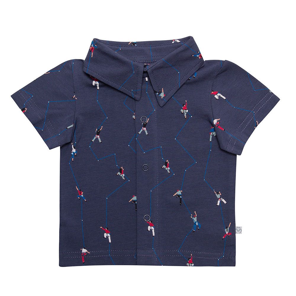 Organic climbing man design Shirt for boys Aged 0-12 Months colored Navy