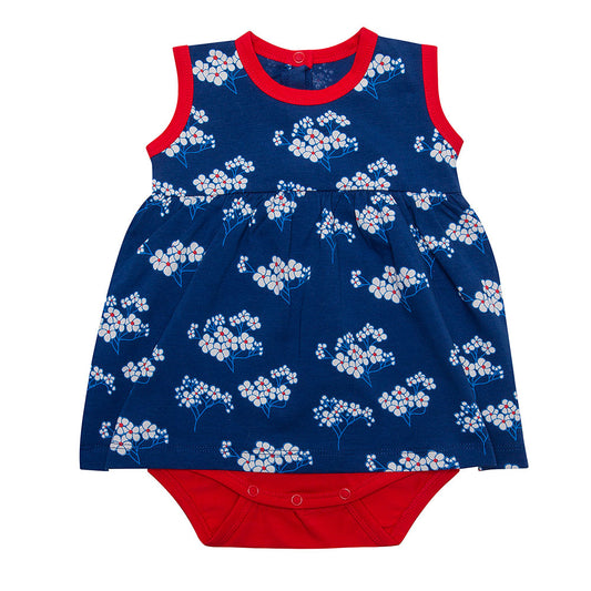 Organic Short sleeve bodysuit dress for baby girls Aged 0-12 Months colored Navy