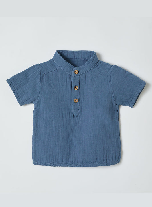 Organic Muslin Shirt for boys with bottoms Aged 6m -6 Years colored Indigo