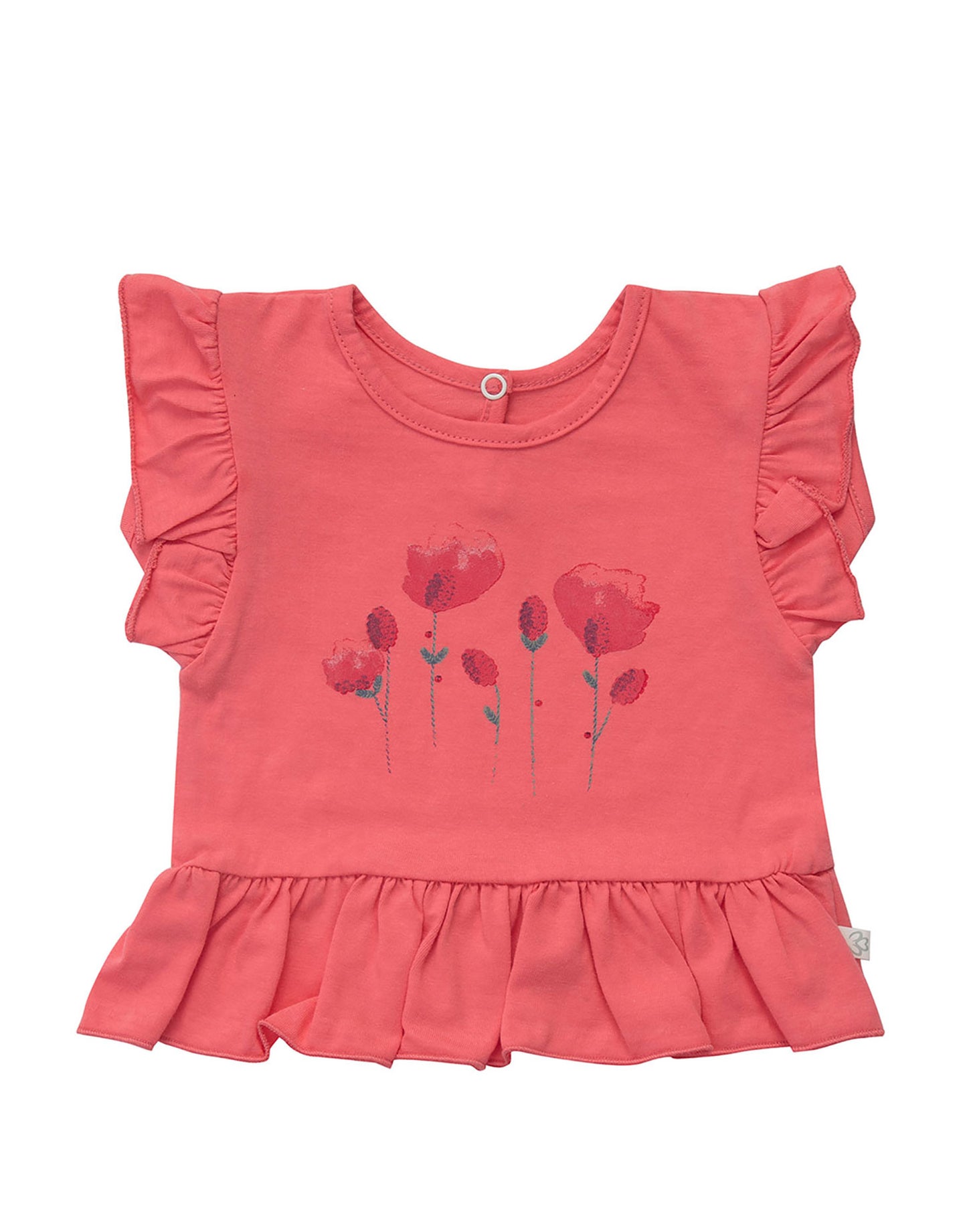 Organic T-Shirt for baby girls with frills Aged 0-24 Months colored Pink