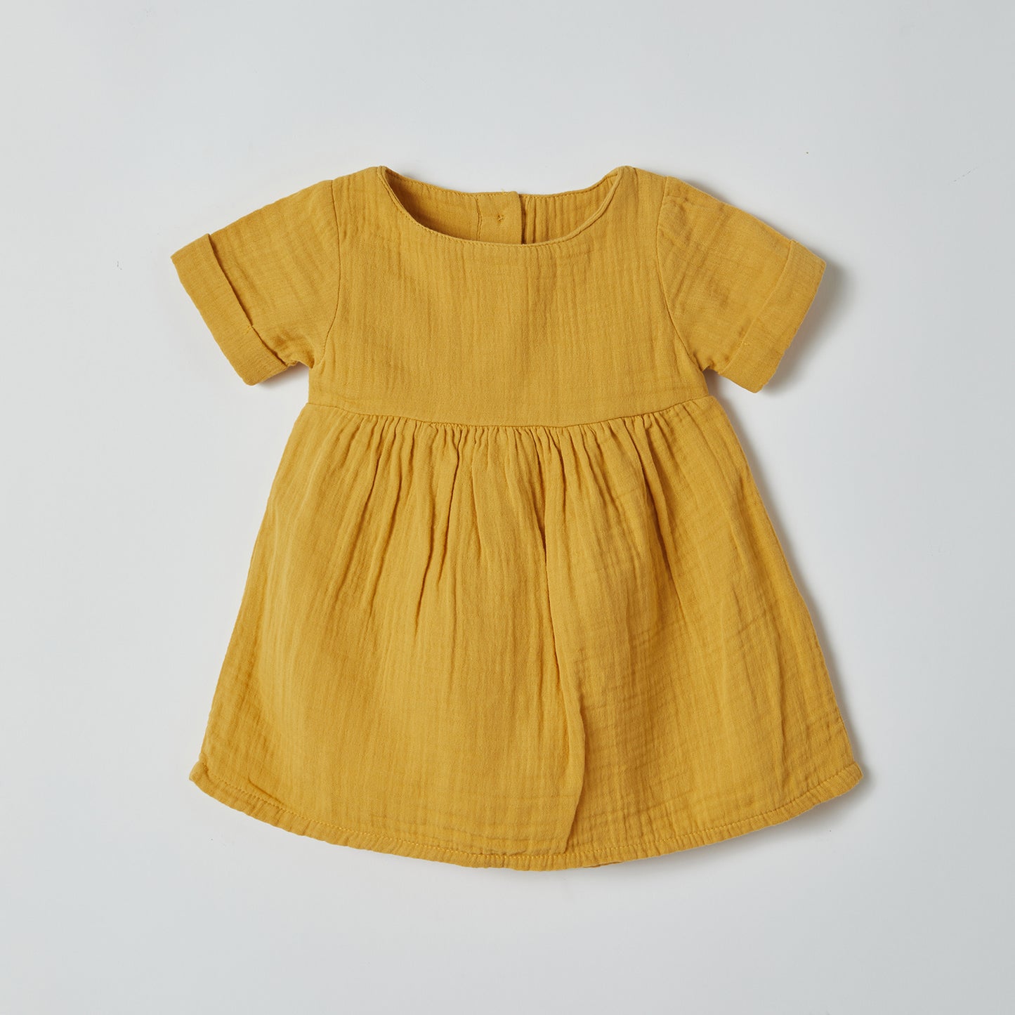 Organic Muslin Girl's Short Sleeve dress colored Mustard Aged 12m to 6 Years