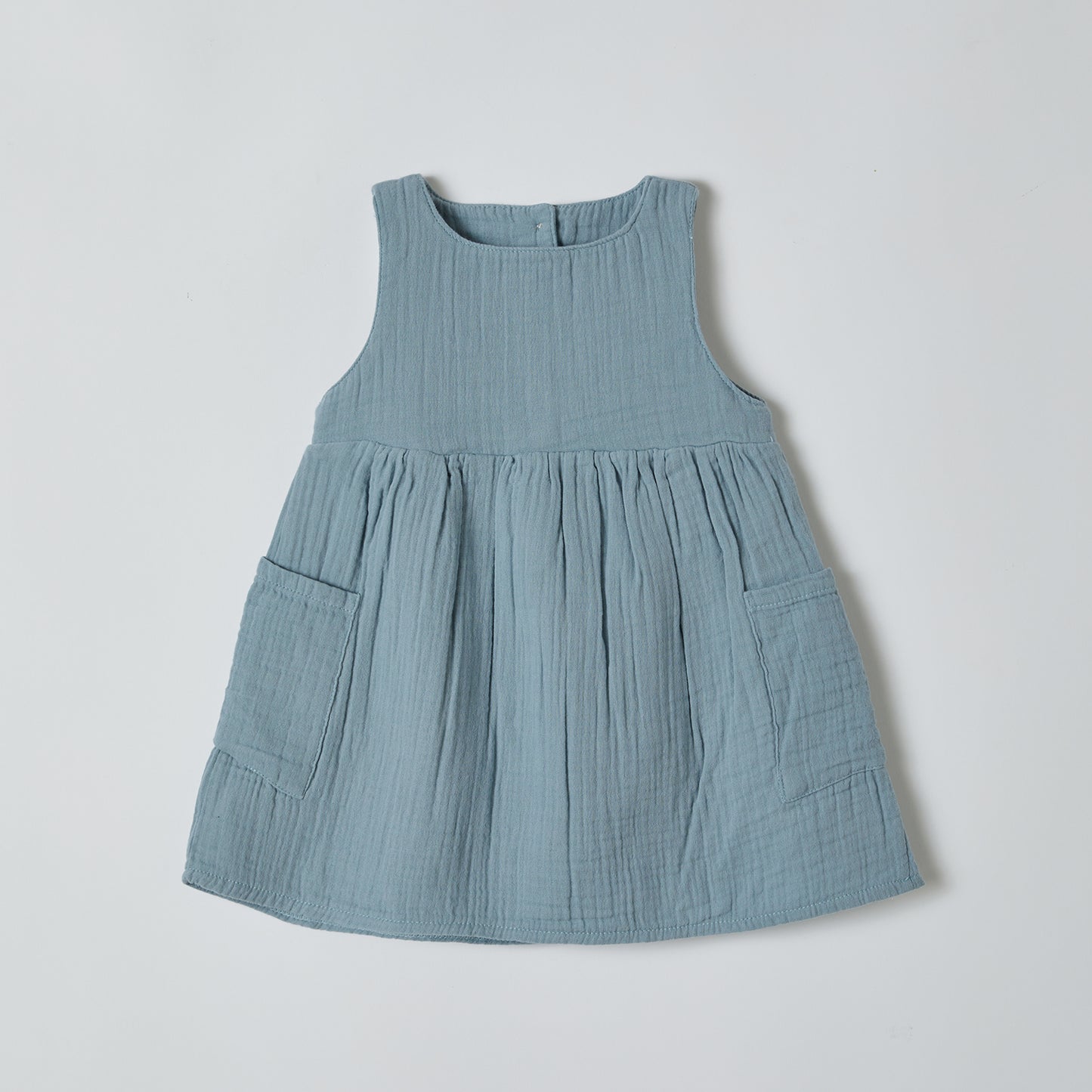 Organic Muslin Girl's Sleeveless dress colored Aqua- Aged 6m to 6 Years