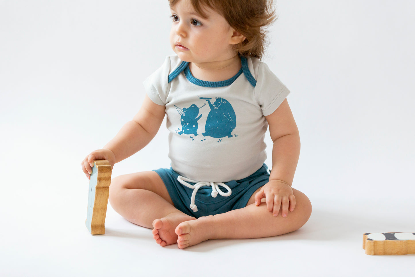 Organic cotton "Pocket" Shorts - Aged 6m to 1 Yrs- Colored  Blue