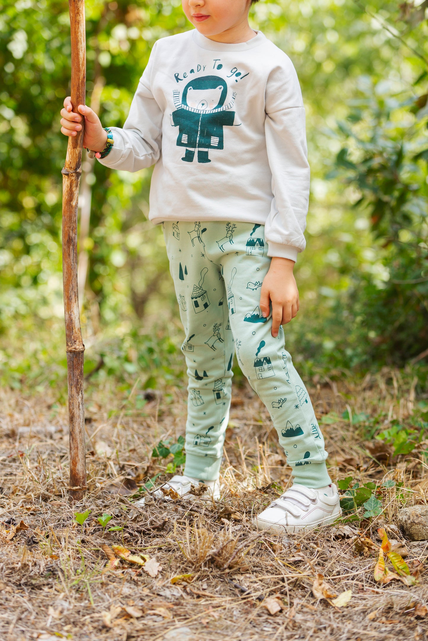 Organic cotton "Jogger" Pants - Aged 6m to 7 Yrs- Colored  Basil Green