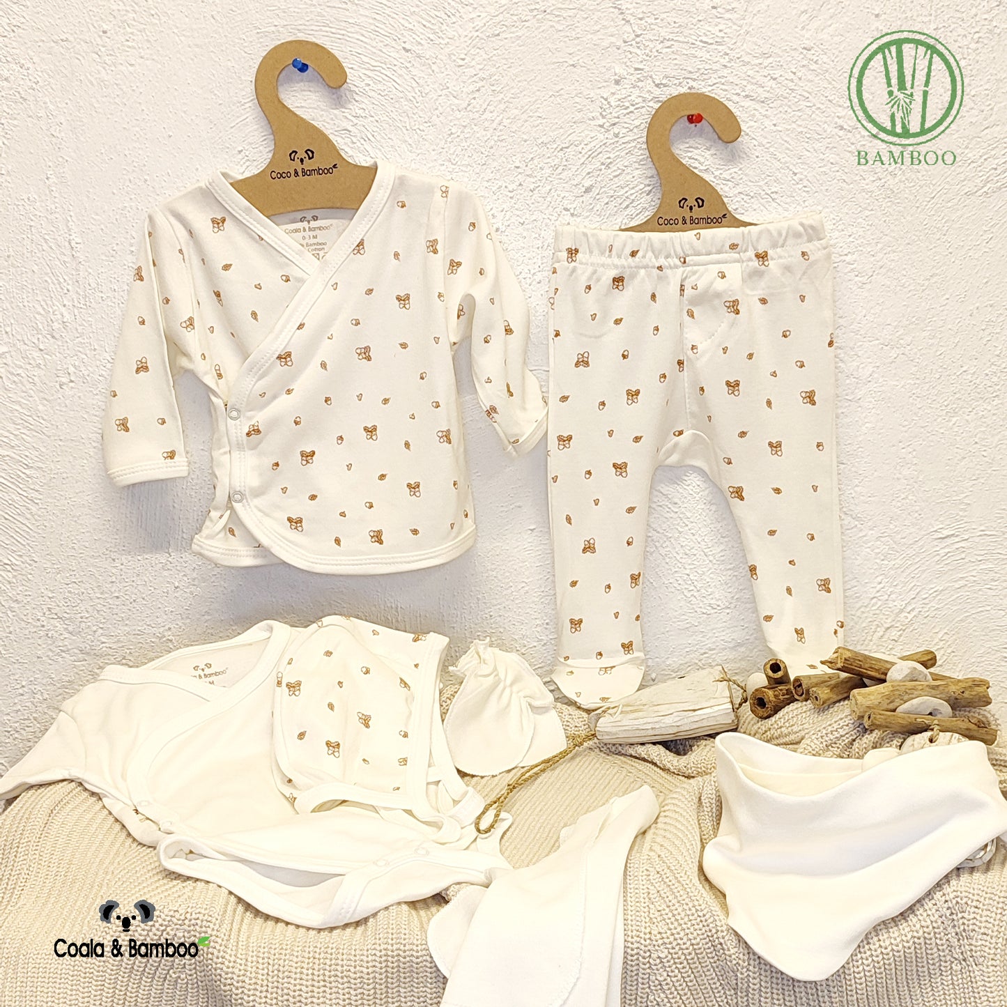 Newborn 8 pcs Set - Patterned Ecru