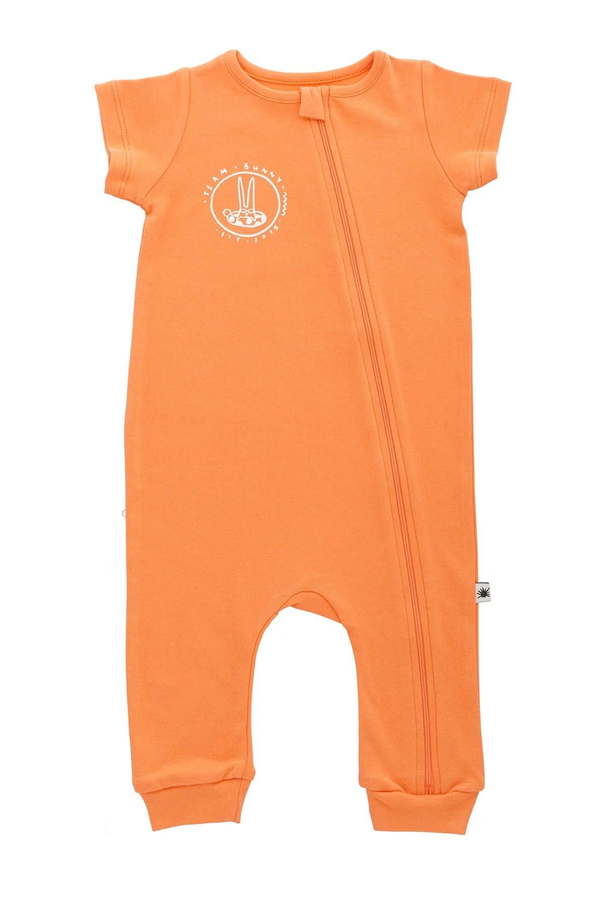 organic cotton short-sleeve, non-footed, double fleece jumpsuit with a two way zipper