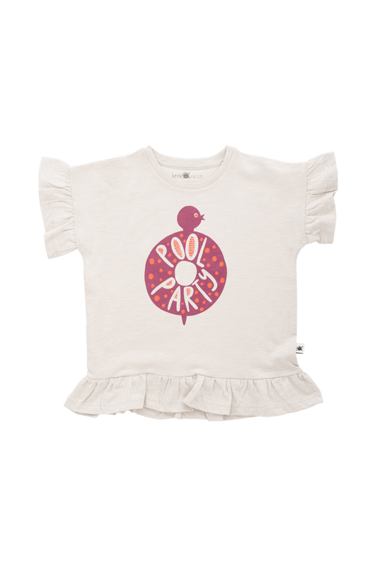 White organic cotton  T-shirt for baby girls with frills