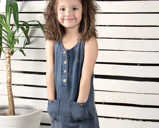 Linen Dress Aged 3 Yrs to 6 Yrs- Colored Dark Blue