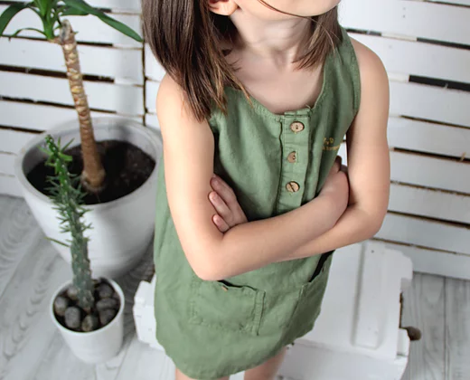 Kos Linen Dress - Aged 3 Yrs to 6 Yrs- Colored Green