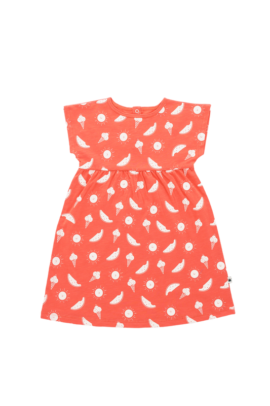 Organic cotton "Marshmallow" Dress - Aged 12m to 3 Yrs- Colored  Cranberry