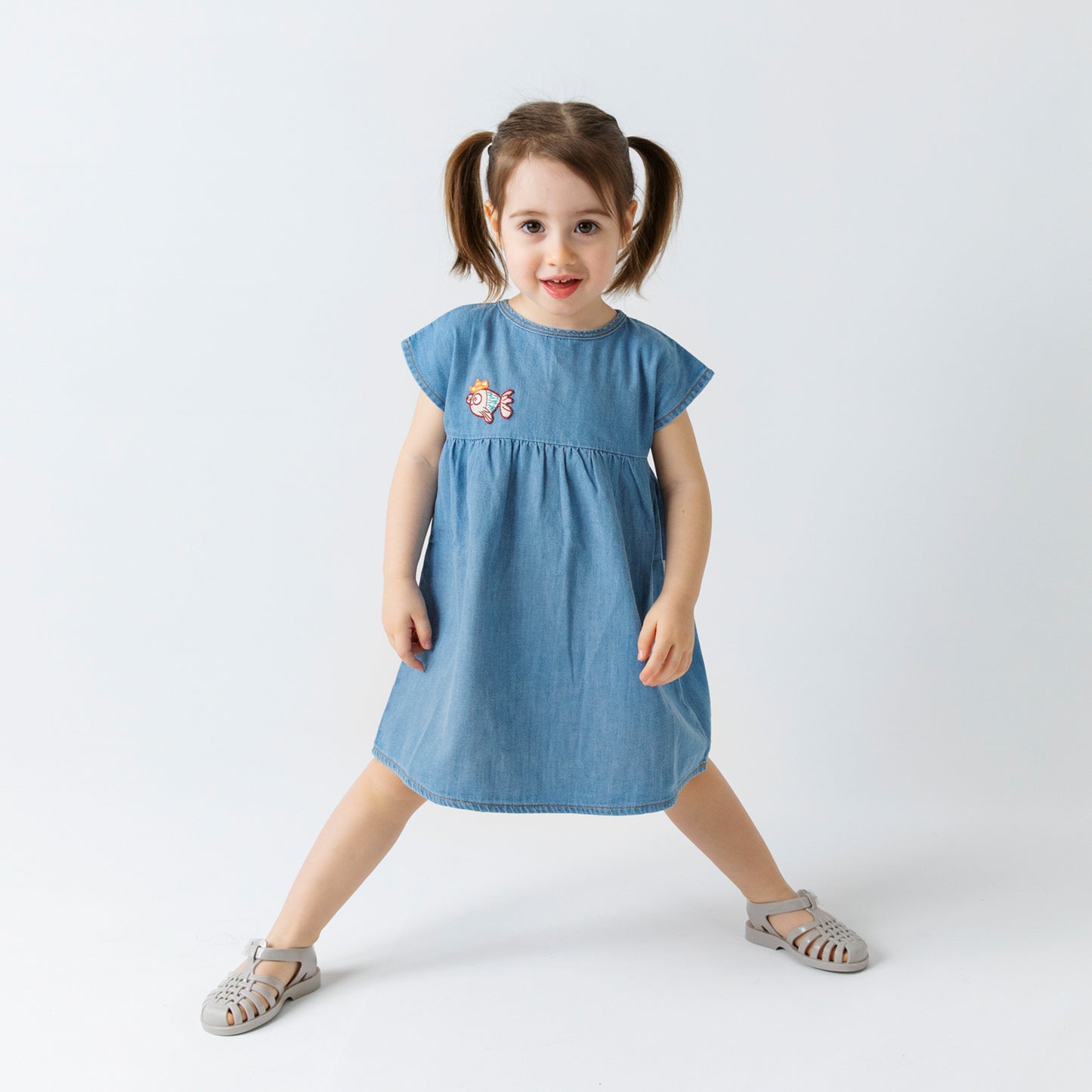 Organic "Marshmallow" Light Denim Dress- Aged 12m to 7 Yrs
