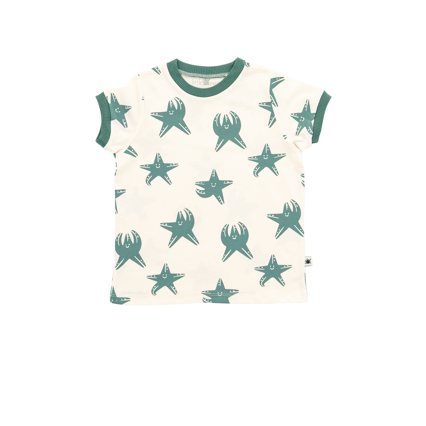 Sporty T-shirt -  Aged 6m to 7 Yrs- Colored Offwhite-Deep Green