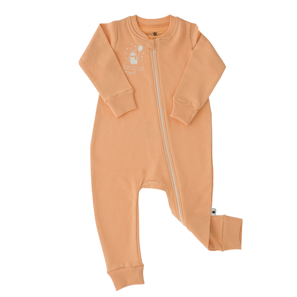 organic cotton Long-sleeve, non-footed, double fleece jumpsuit with a two way zipper