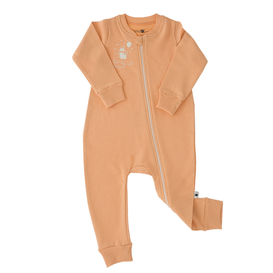 organic cotton Long-sleeve, non-footed, double fleece jumpsuit with a two way zipper
