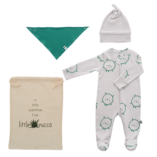 Organic Welcome baby set-Aged 0m to 6m- Colored Light Grey - Green