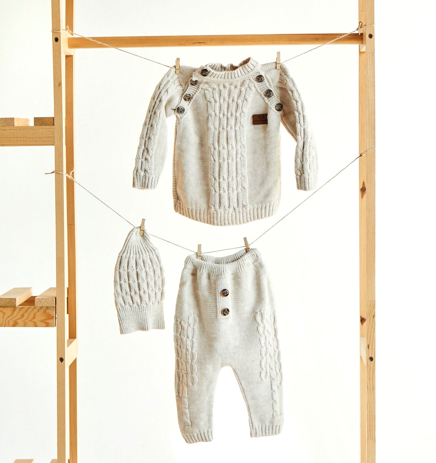 Winter Tricot long sleeve baby set- Aged 3m to 12m colored Ecru