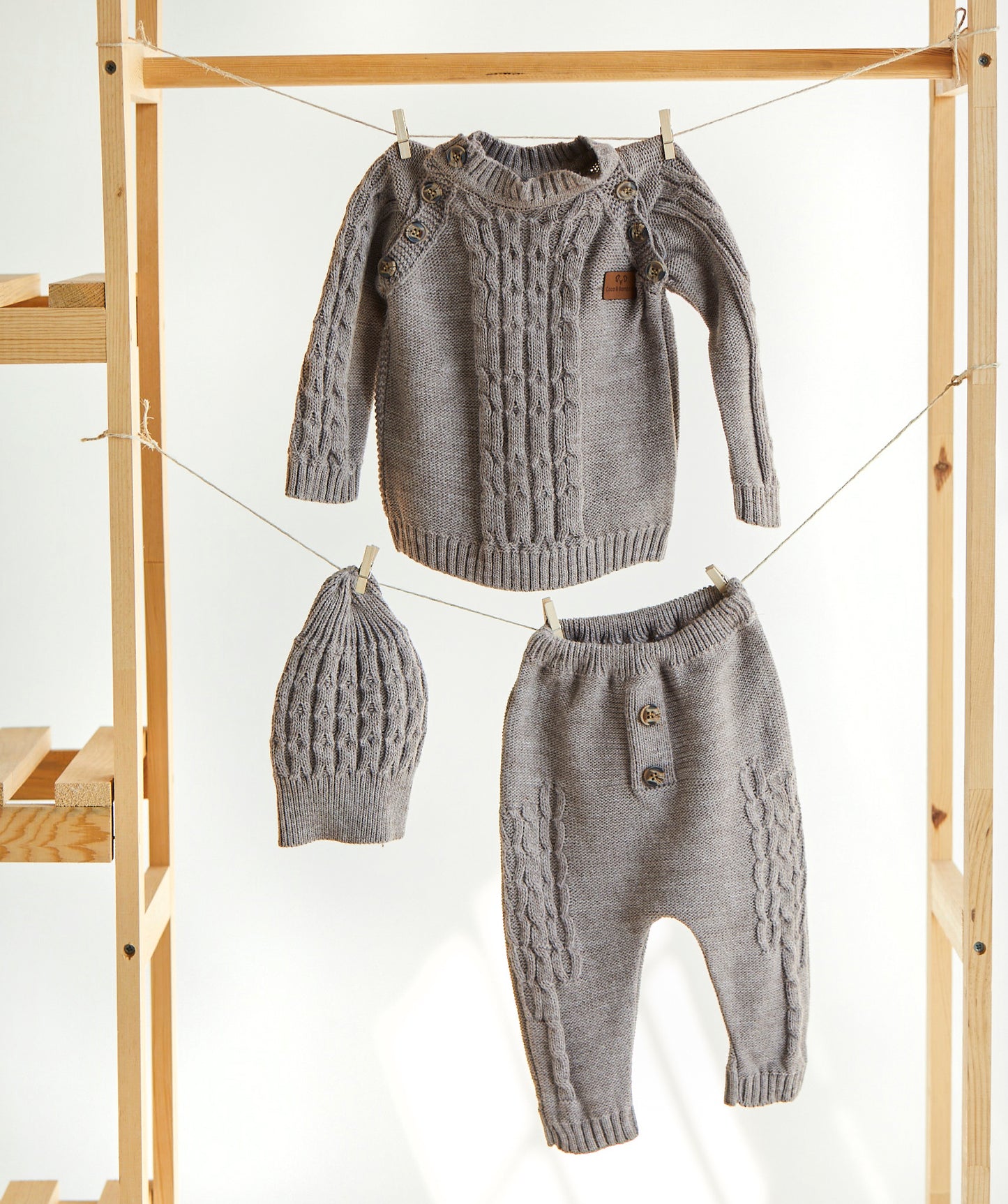 Tricot long sleeve baby set- Aged 3m to 12m colored Stone