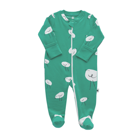 Organic Zip Jumpsuit (Footed) -Aged 0m to 12m- Colored Green